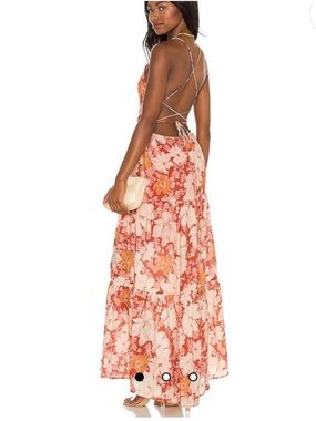 MINKPINK Coral/Peach/red Floral Open-Back Maxi dress S Azar